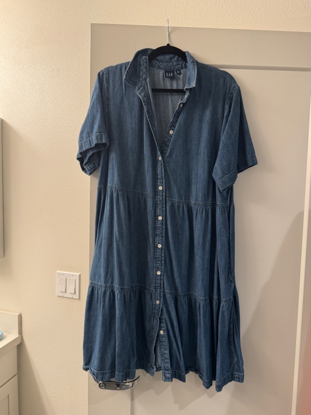 GAP Denim Button-Front Tiered Shirt Dress size L